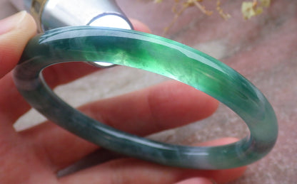 Certified Icy Green Burma 100% Natural A JADE Jadeite Circle Bangle Bracelet 56 mm 手镯 651837 TN