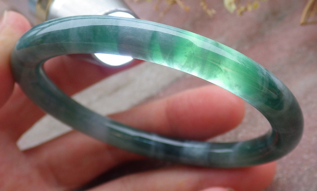Certified Icy Green Burma 100% Natural A JADE Jadeite Circle Bangle Bracelet 56 mm 手镯 651837 TN
