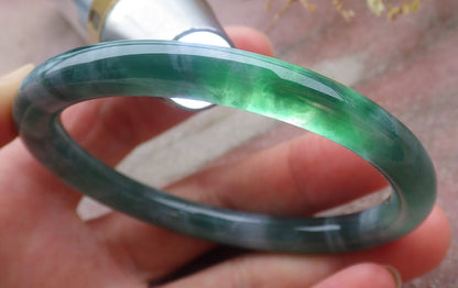 Certified Icy Green Burma 100% Natural A JADE Jadeite Circle Bangle Bracelet 56 mm 手镯 651837 TN