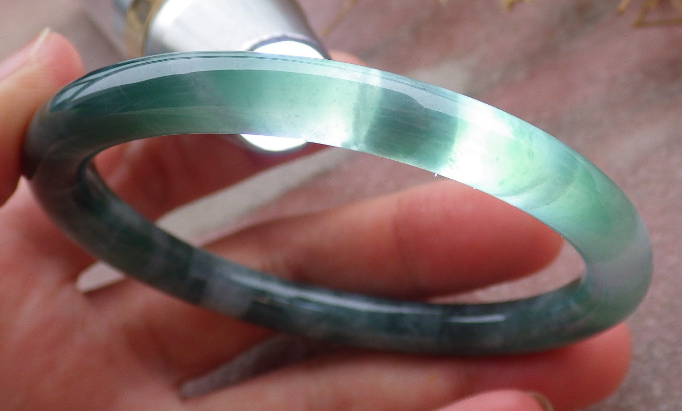 Certified Icy Green Burma 100% Natural A JADE Jadeite Circle Bangle Bracelet 56 mm 手镯 651837 TN