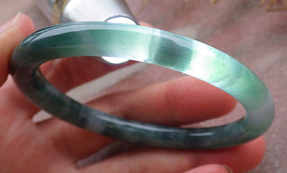 Certified Icy Green Burma 100% Natural A JADE Jadeite Circle Bangle Bracelet 56 mm 手镯 651837 TN