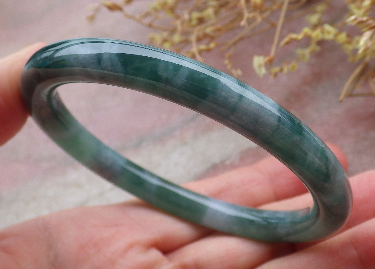 Certified Icy Green Burma 100% Natural A JADE Jadeite Circle Bangle Bracelet 56 mm 手镯 651837 TN