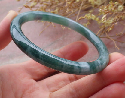 Certified Icy Green Burma 100% Natural A JADE Jadeite Circle Bangle Bracelet 56 mm 手镯 651837 TN