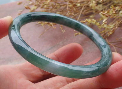 Certified Icy Green Burma 100% Natural A JADE Jadeite Circle Bangle Bracelet 56 mm 手镯 651837 TN