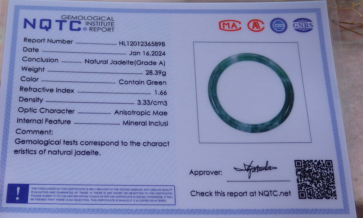 Certified Icy Green Burma 100% Natural A JADE Jadeite Circle Bangle Bracelet 56 mm 手镯 651837 TN