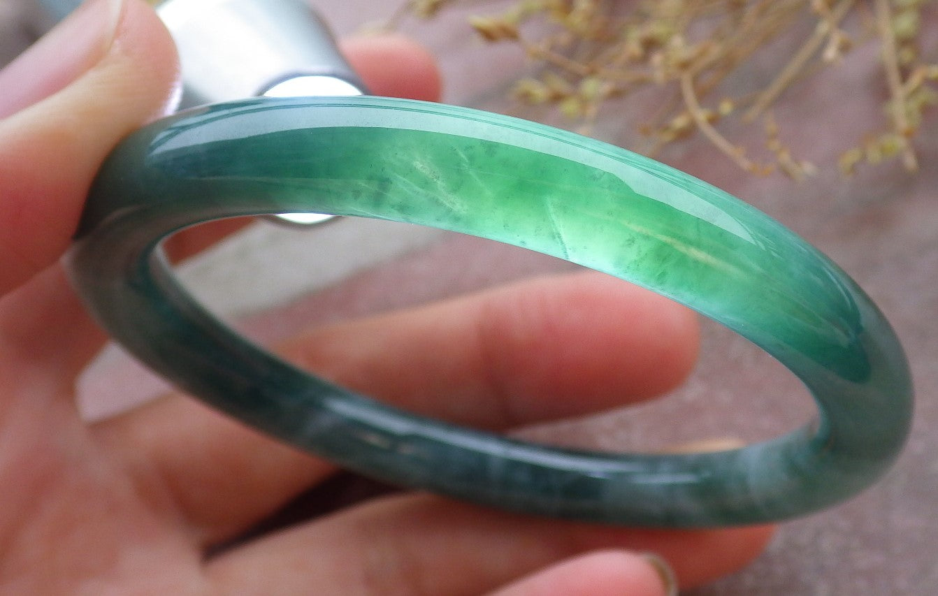 Certified Icy Green Burma 100% Natural A JADE Jadeite Circle Bangle Bracelet 56 mm 手镯 651854 TN