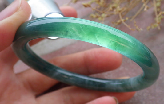 Certified Icy Green Burma 100% Natural A JADE Jadeite Circle Bangle Bracelet 56 mm 手镯 651854 TN