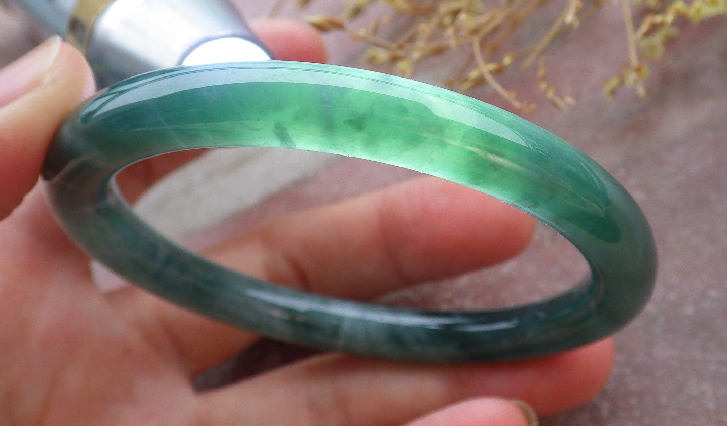 Certified Icy Green Burma 100% Natural A JADE Jadeite Circle Bangle Bracelet 56 mm 手镯 651854 TN