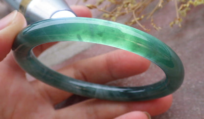 Certified Icy Green Burma 100% Natural A JADE Jadeite Circle Bangle Bracelet 56 mm 手镯 651854 TN