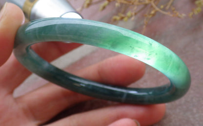 Certified Icy Green Burma 100% Natural A JADE Jadeite Circle Bangle Bracelet 56 mm 手镯 651854 TN