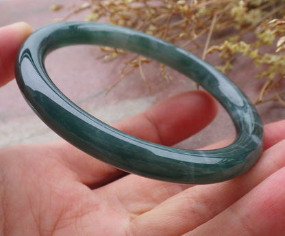 Certified Icy Green Burma 100% Natural A JADE Jadeite Circle Bangle Bracelet 56 mm 手镯 651854 TN