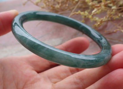 Certified Icy Green Burma 100% Natural A JADE Jadeite Circle Bangle Bracelet 56 mm 手镯 651854 TN