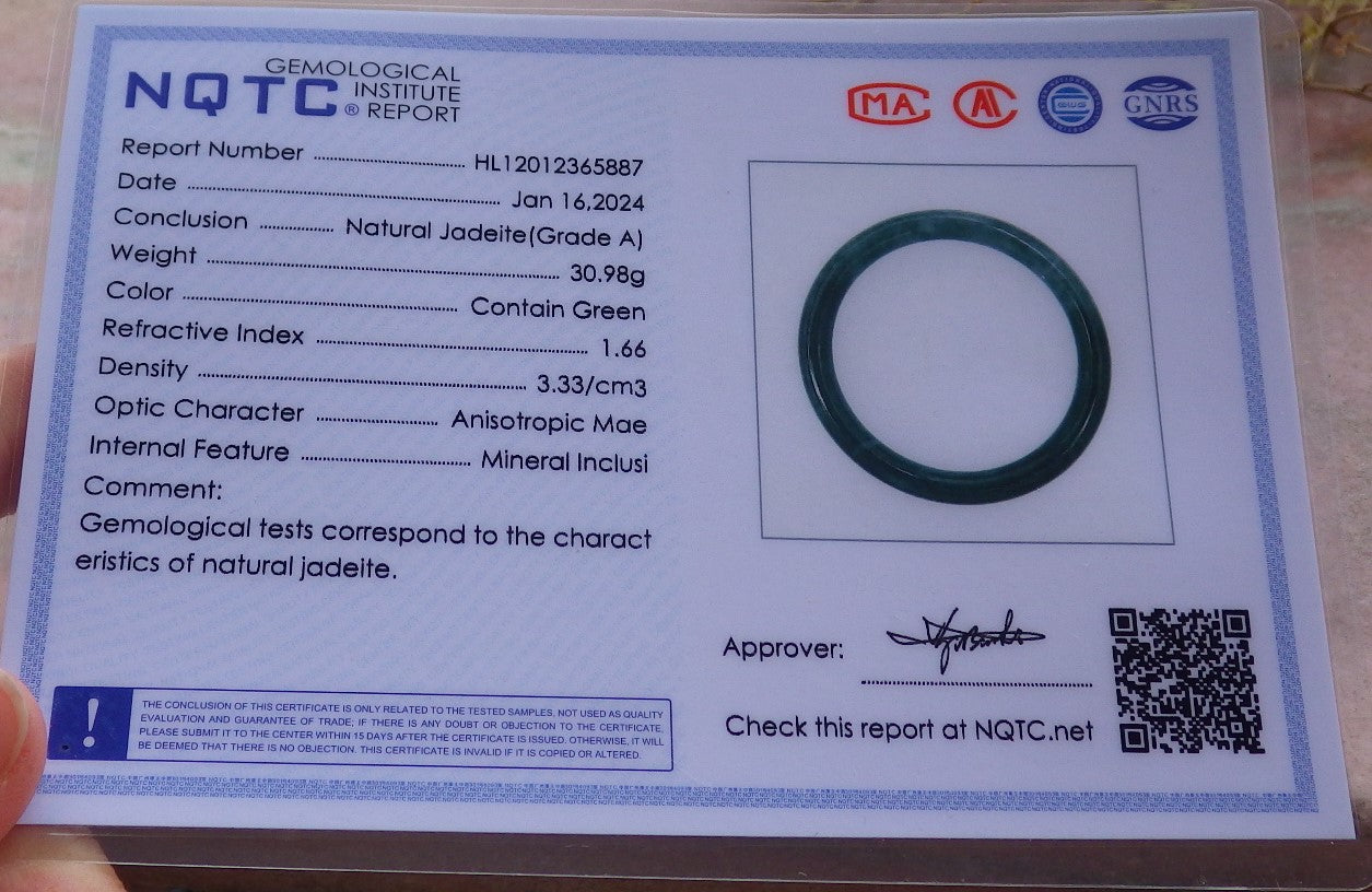 Certified Icy Green Burma 100% Natural A JADE Jadeite Circle Bangle Bracelet 56 mm 手镯 651854 TN