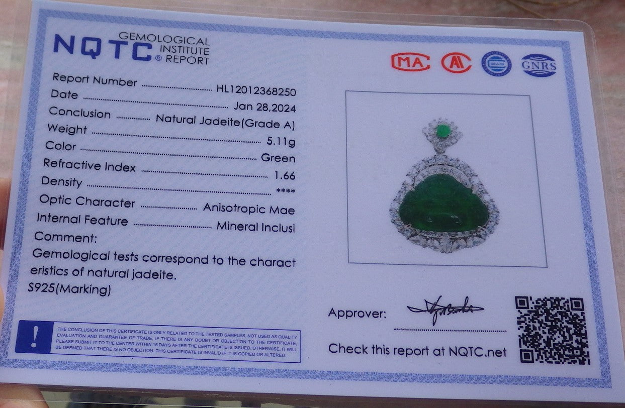 Icy Green Silver 925 Certified Burma 100% Natural A JADE Jadeite pendant Happy Buddha God Necklace 佛公 651867 TN