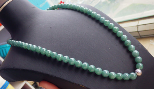 Certified Icy Green Burma 100% Natural A JADE Jadeite Bead beads Necklace 26 inches 项链 651879 TN