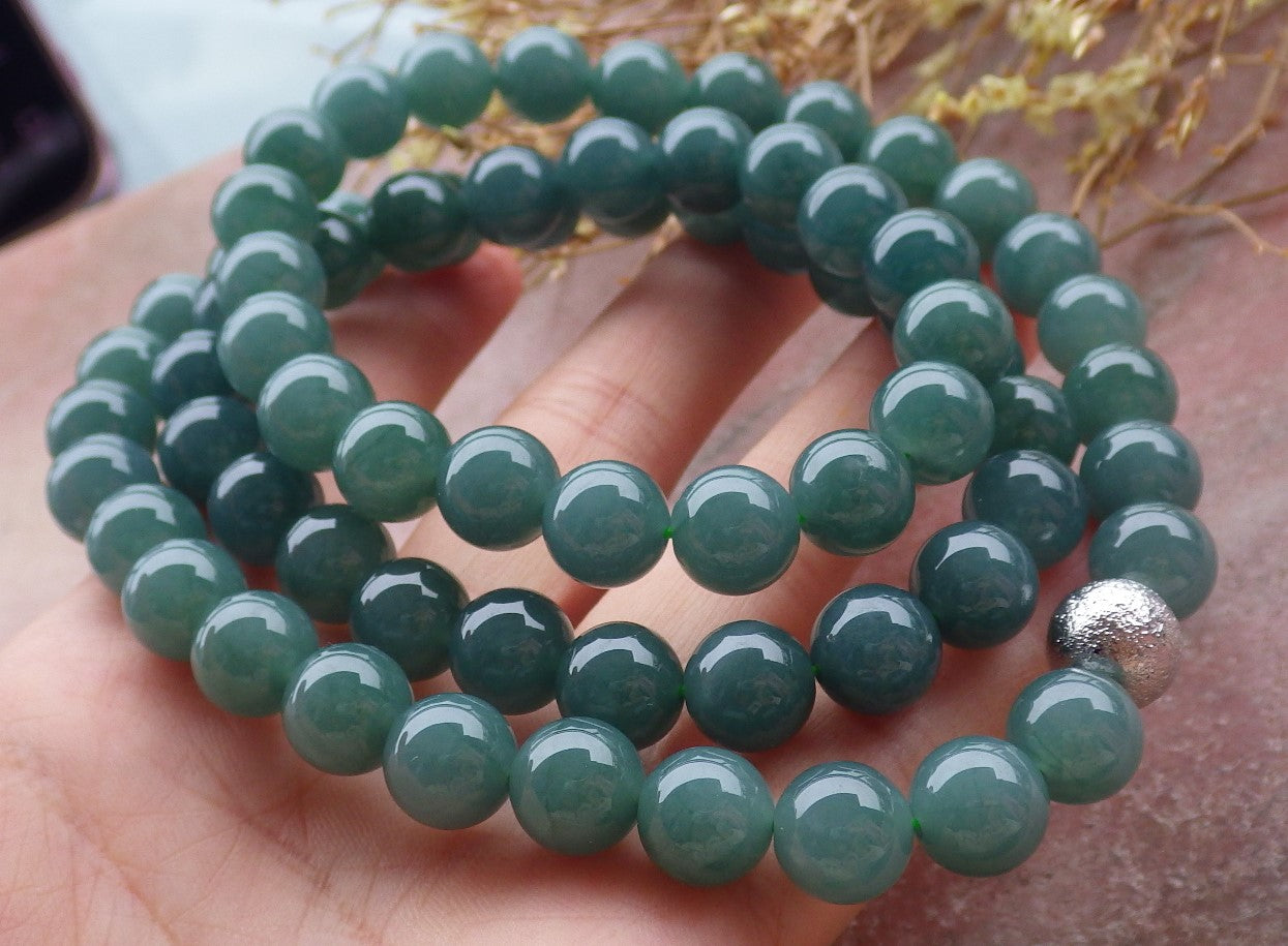Certified Icy Green Burma 100% Natural A JADE Jadeite Bead beads Necklace 26 inches 项链 651879 TN