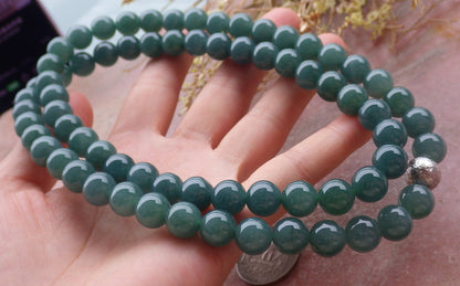 Certified Icy Green Burma 100% Natural A JADE Jadeite Bead beads Necklace 26 inches 项链 651879 TN