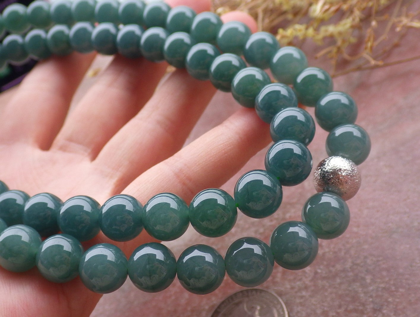 Certified Icy Green Burma 100% Natural A JADE Jadeite Bead beads Necklace 26 inches 项链 651879 TN