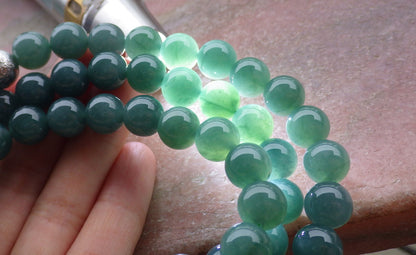 Certified Icy Green Burma 100% Natural A JADE Jadeite Bead beads Necklace 26 inches 项链 651879 TN
