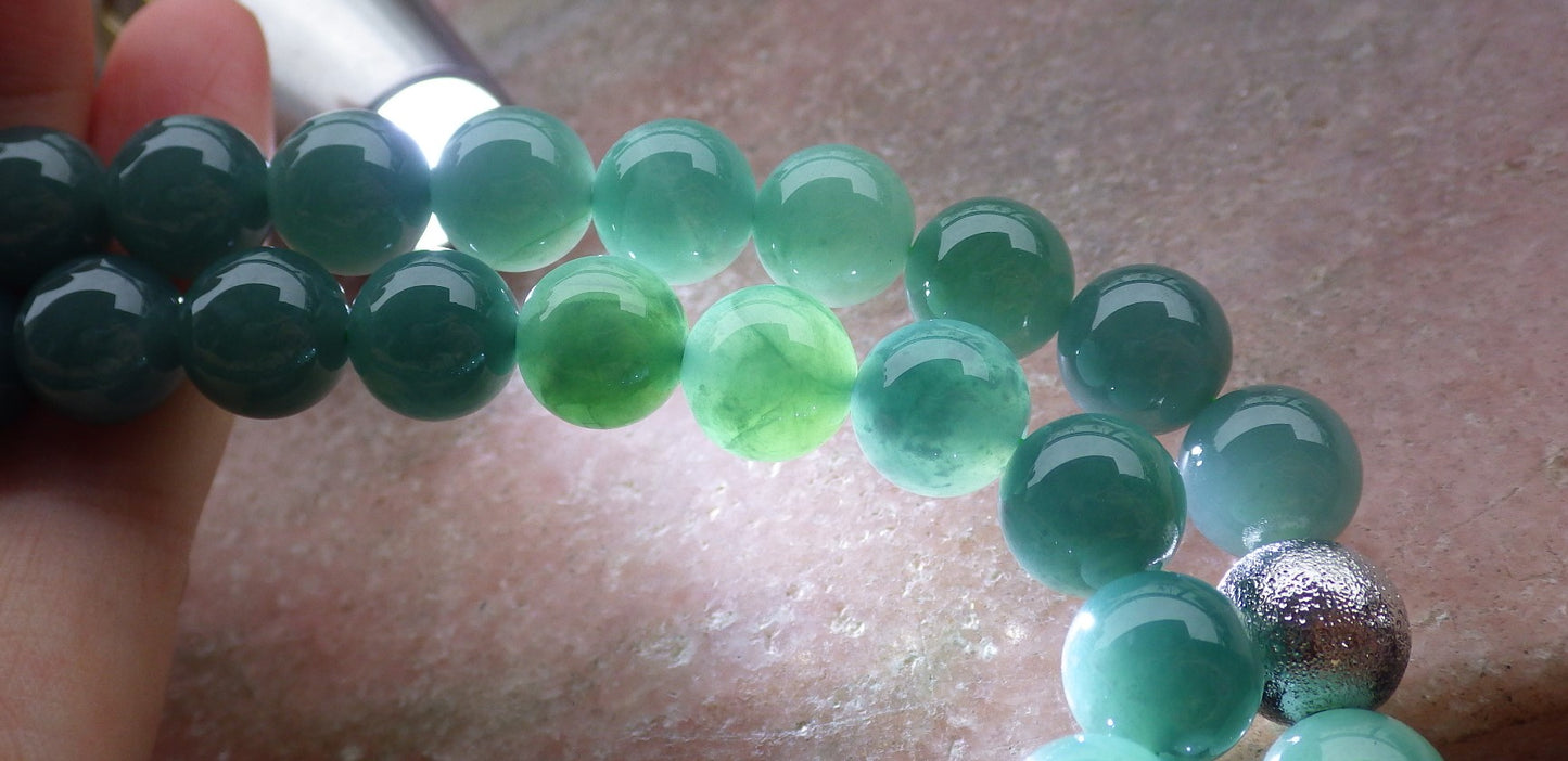 Certified Icy Green Burma 100% Natural A JADE Jadeite Bead beads Necklace 26 inches 项链 651879 TN