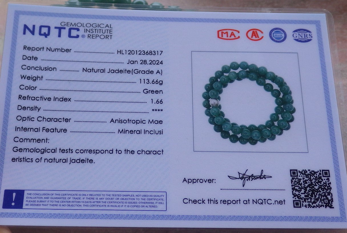Certified Icy Green Burma 100% Natural A JADE Jadeite Bead beads Necklace 26 inches 项链 651879 TN