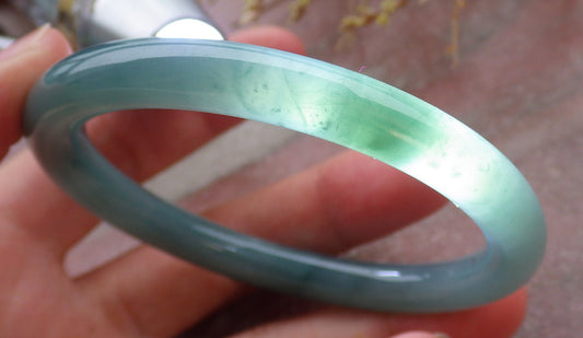 Certified Icy Green Burma 100% Natural A JADE Jadeite Circle Bangle Bracelet 56 mm 手镯 651887 TN