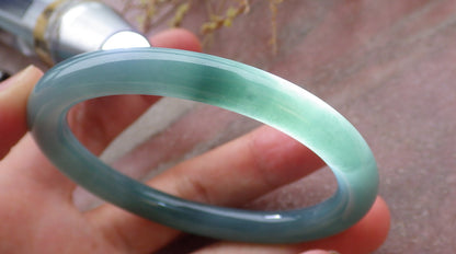Certified Icy Green Burma 100% Natural A JADE Jadeite Circle Bangle Bracelet 56 mm 手镯 651887 TN