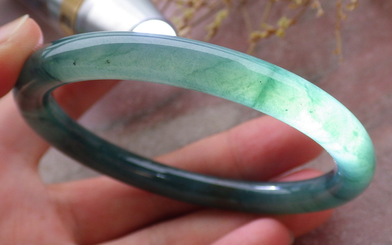 Certified Icy Green Burma 100% Natural A JADE Jadeite Circle Bangle Bracelet 57 mm 手镯 651901 TN