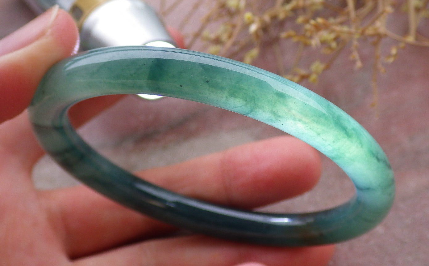 Certified Icy Green Burma 100% Natural A JADE Jadeite Circle Bangle Bracelet 57 mm 手镯 651901 TN