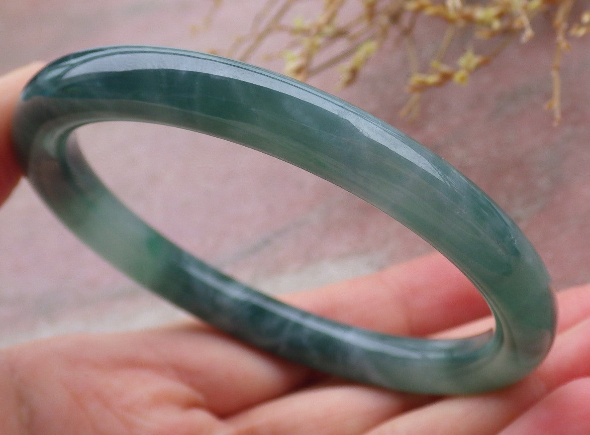 Certified Icy Green Burma 100% Natural A JADE Jadeite Circle Bangle Bracelet 56 mm 手镯 651916 TN