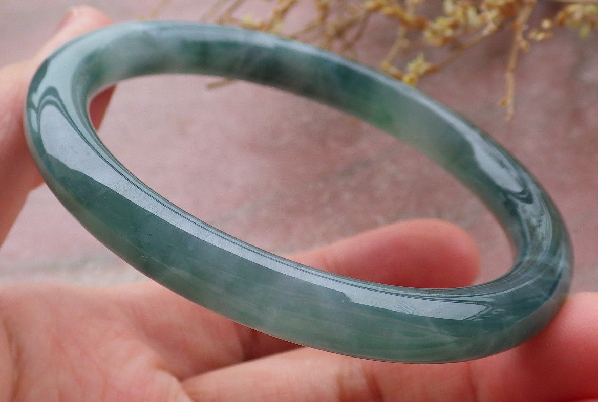 Certified Icy Green Burma 100% Natural A JADE Jadeite Circle Bangle Bracelet 56 mm 手镯 651916 TN
