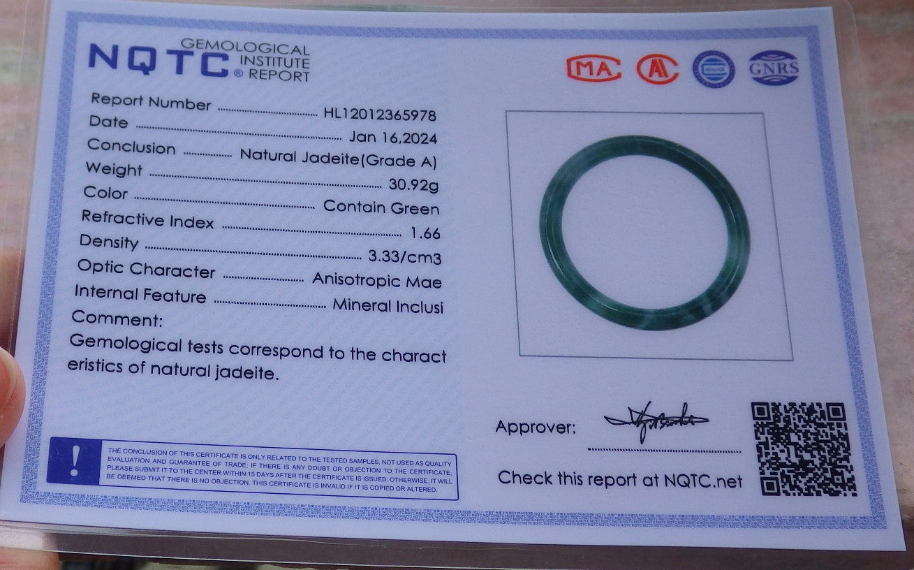 Certified Icy Green Burma 100% Natural A JADE Jadeite Circle Bangle Bracelet 56 mm 手镯 651916 TN