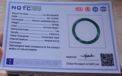 Certified Icy Green Burma 100% Natural A JADE Jadeite Circle Bangle Bracelet 56 mm 手镯 651916 TN
