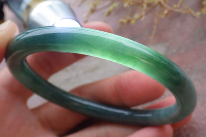 Certified Icy Green Burma 100% Natural A JADE Jadeite Circle Bangle Bracelet 57 mm 手镯 651944 TN