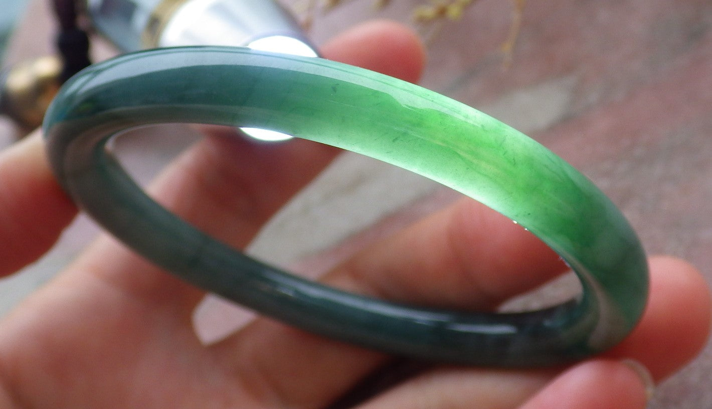 Certified Icy Green Burma 100% Natural A JADE Jadeite Circle Bangle Bracelet 57 mm 手镯 651944 TN