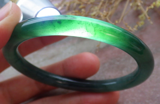 Certified Icy Green Burma 100% Natural A JADE Jadeite Circle Bangle Bracelet 57 mm 手镯 651956 TN