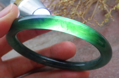 Certified Icy Green Burma 100% Natural A JADE Jadeite Circle Bangle Bracelet 57 mm 手镯 651956 TN