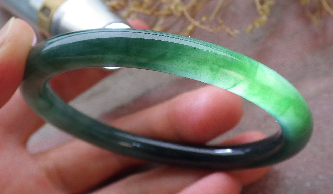 Certified Icy Green Burma 100% Natural A JADE Jadeite Circle Bangle Bracelet 57 mm 手镯 651956 TN