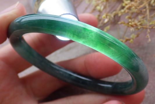Certified Icy Green Burma 100% Natural A JADE Jadeite Circle Bangle Bracelet 56 mm 手镯 651969 TN
