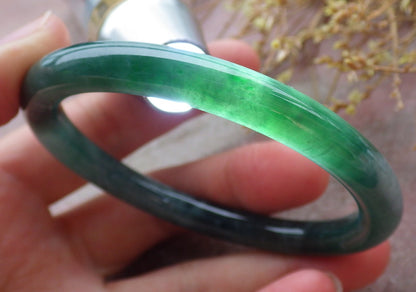 Certified Icy Green Burma 100% Natural A JADE Jadeite Circle Bangle Bracelet 56 mm 手镯 651969 TN