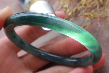 Certified Icy Green Burma 100% Natural A JADE Jadeite Circle Bangle Bracelet 56 mm 手镯 651969 TN