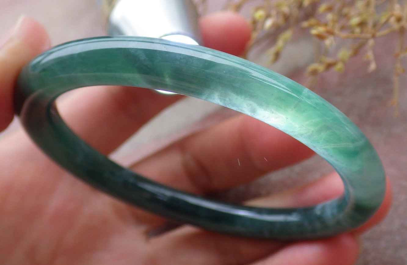 Certified Icy Green Burma 100% Natural A JADE Jadeite Circle Bangle Bracelet 56 mm 手镯 651969 TN