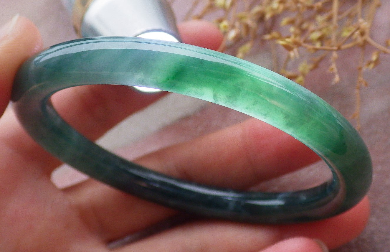 Certified Icy Green Burma 100% Natural A JADE Jadeite Circle Bangle Bracelet 56 mm 手镯 651969 TN