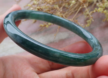Certified Icy Green Burma 100% Natural A JADE Jadeite Circle Bangle Bracelet 56 mm 手镯 651969 TN
