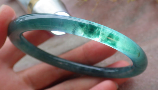 Certified Icy Green Burma 100% Natural A JADE Jadeite Circle Bangle Bracelet 58 mm 手镯 651985 TN