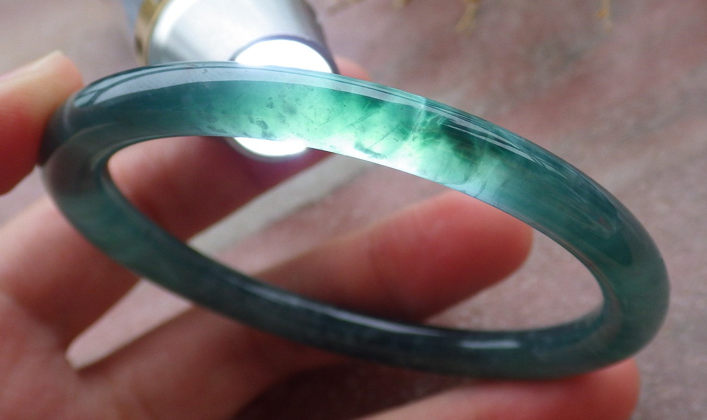 Certified Icy Green Burma 100% Natural A JADE Jadeite Circle Bangle Bracelet 58 mm 手镯 651985 TN