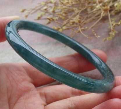 Certified Icy Green Burma 100% Natural A JADE Jadeite Circle Bangle Bracelet 58 mm 手镯 651985 TN