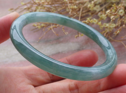 Certified Icy Green Burma 100% Natural A JADE Jadeite Circle Bangle Bracelet 57 mm 手镯 651997 TN