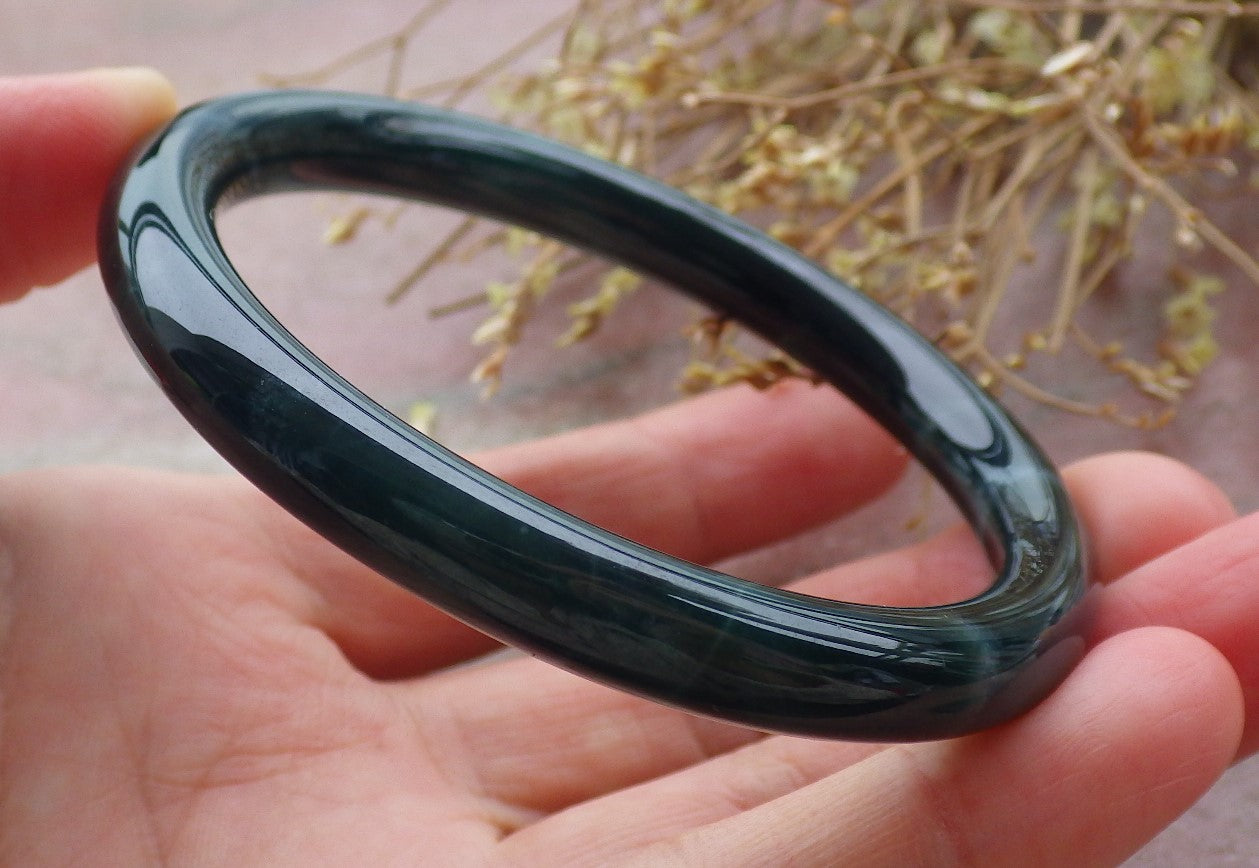 Certified Icy Green Burma 100% Natural A JADE Jadeite Circle Bangle Bracelet 57 mm 手镯 652012 TN