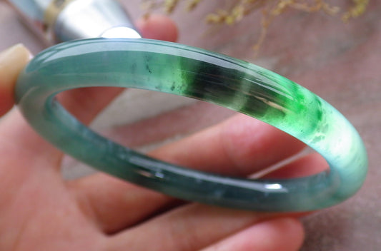 Certified Icy Green Burma 100% Natural A JADE Jadeite Circle Bangle Bracelet 57 mm 手镯 652022 TN